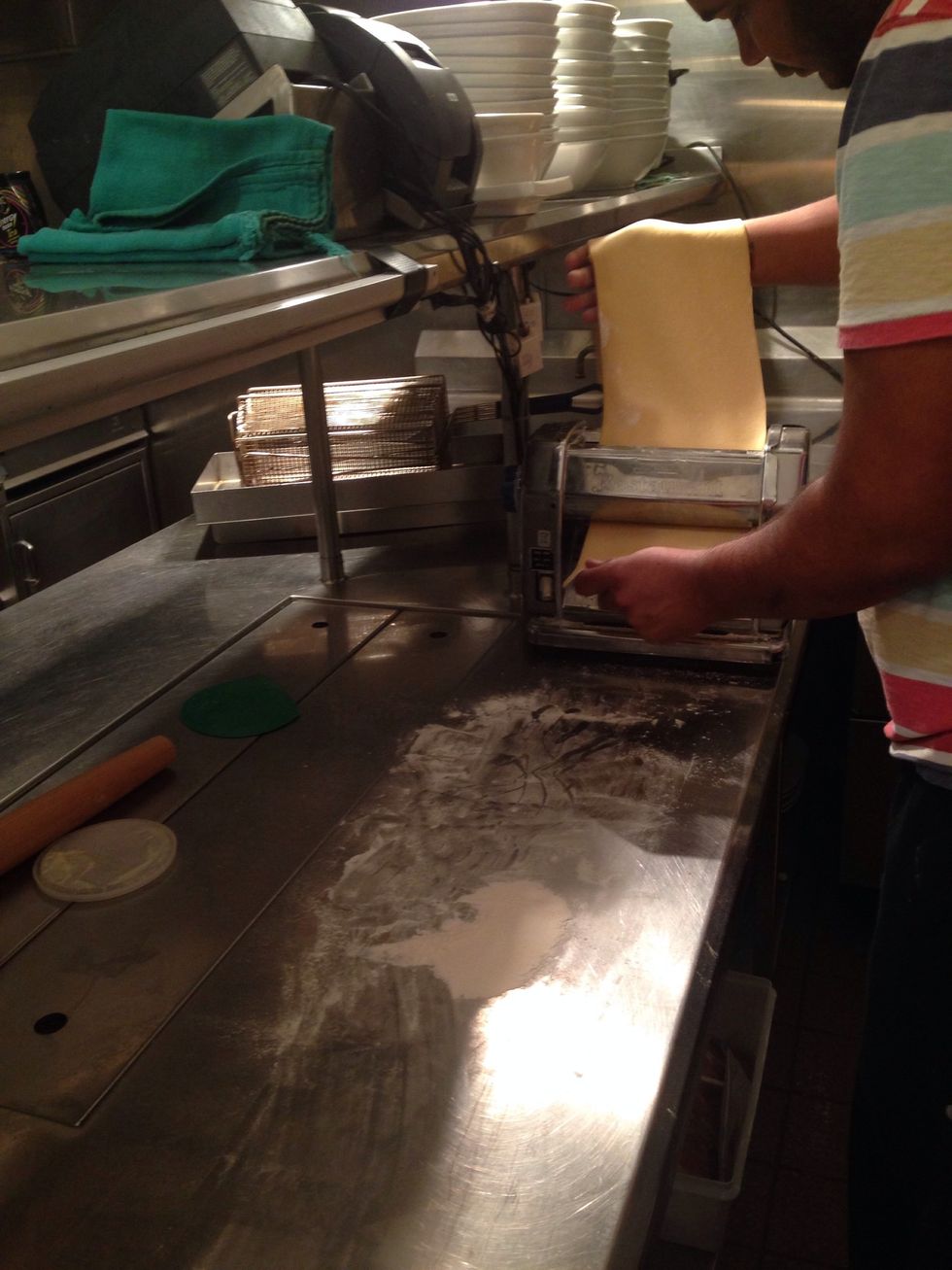 Roll the dough on a pasta machine until number one.
