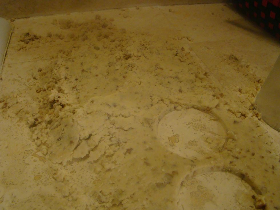 Roll the dough out best you can and cut with a cookie cutter and place on cookie sheet.