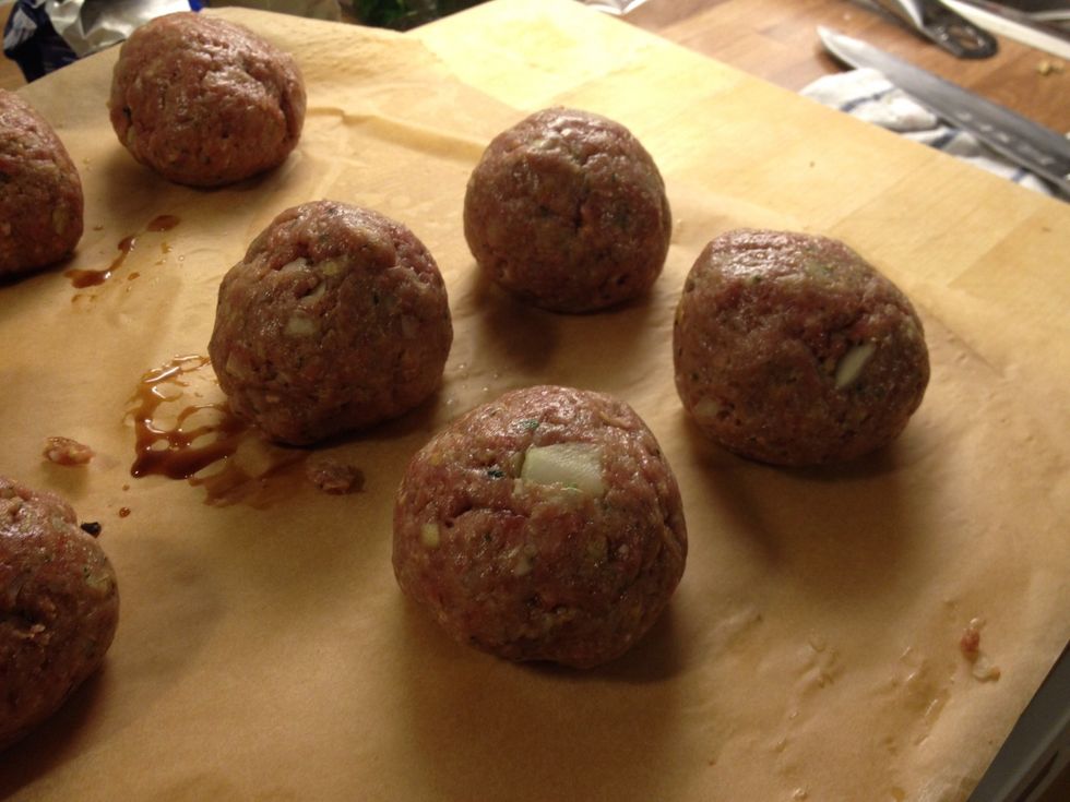 Roll the meatballs. I did big ones but you can make whatever size you like.