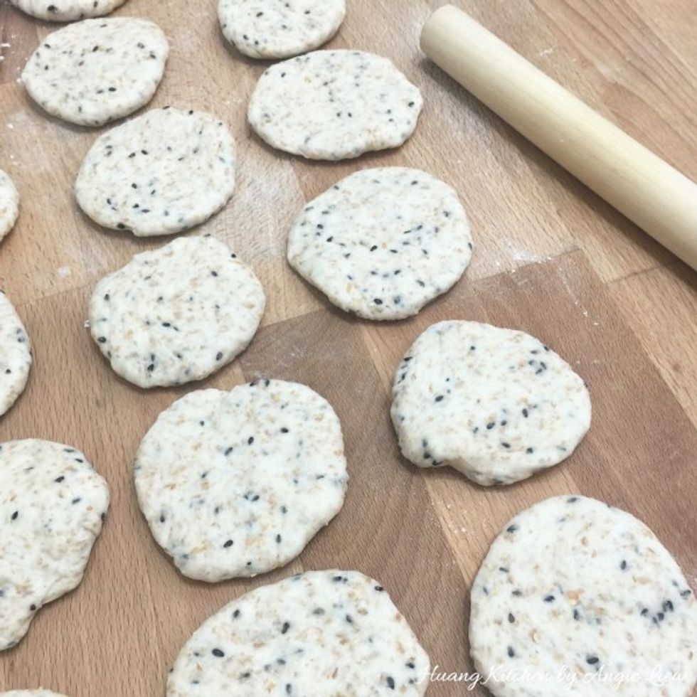 Roll to flatten out each small ball into a round shape.
