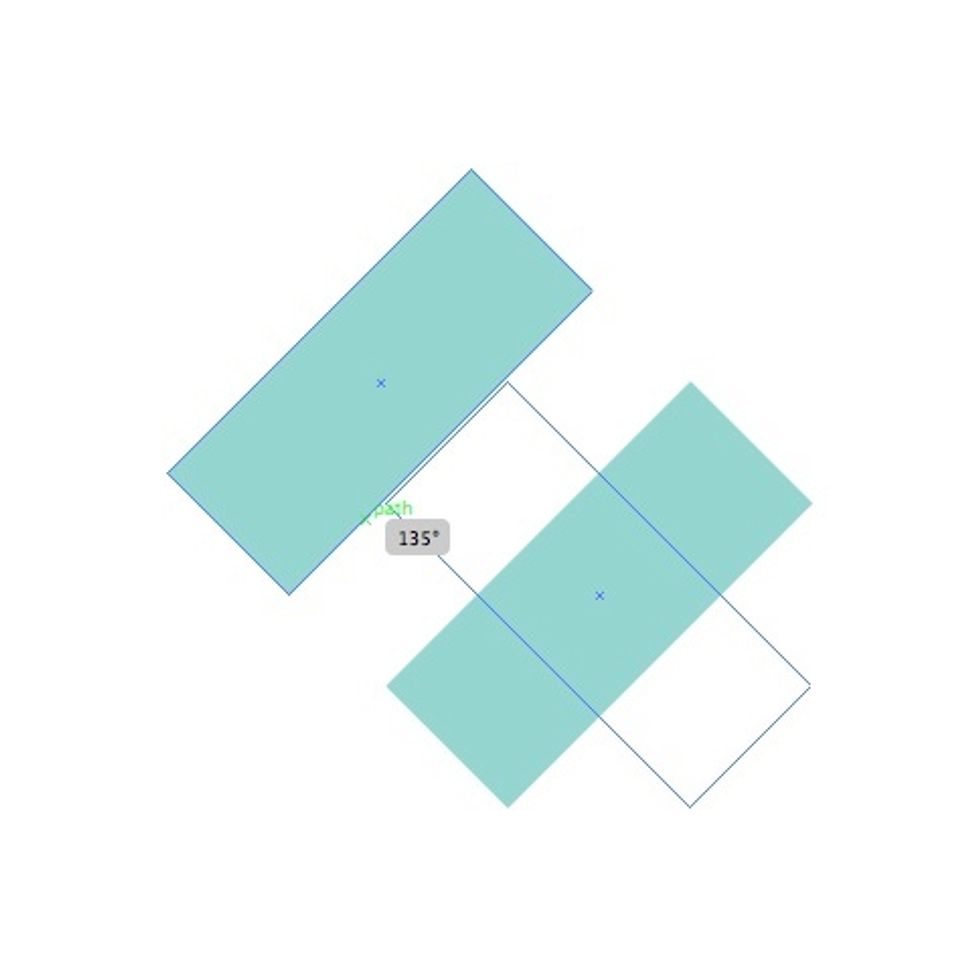 Rotate the duplicated rectangle by 135 degrees. To do this accurately hold down the "shift" button.
