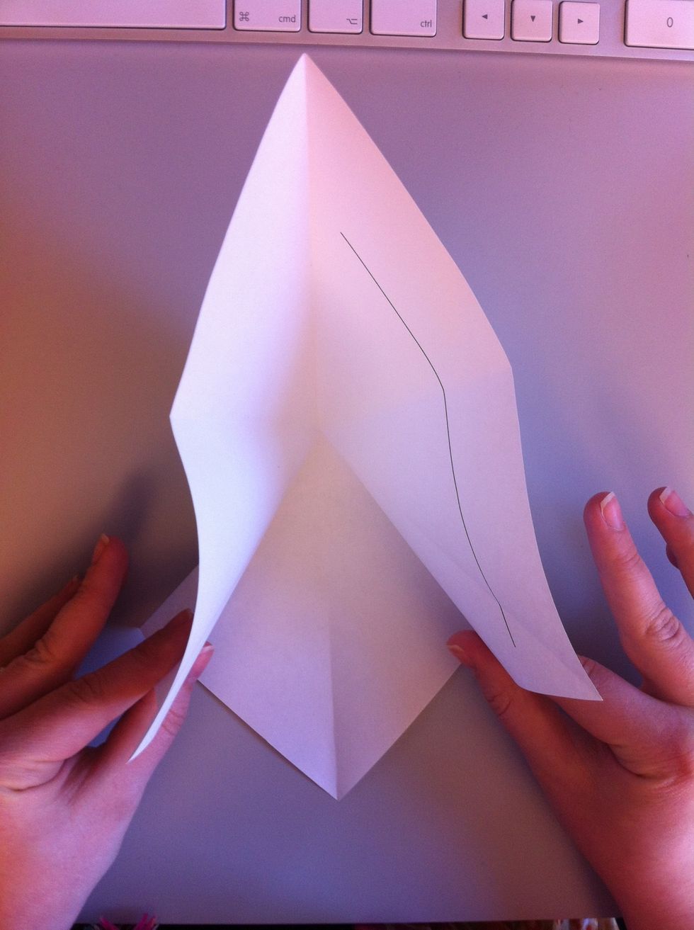 Rotate the paper so that you have a corner pointing at you. Collect all the corners so that they all point to you.