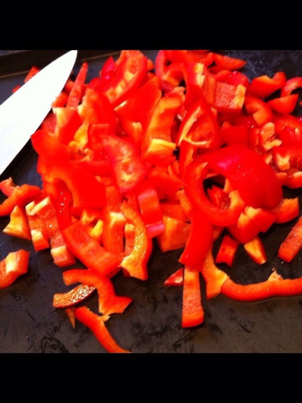 Roughly chop and deseed peppers