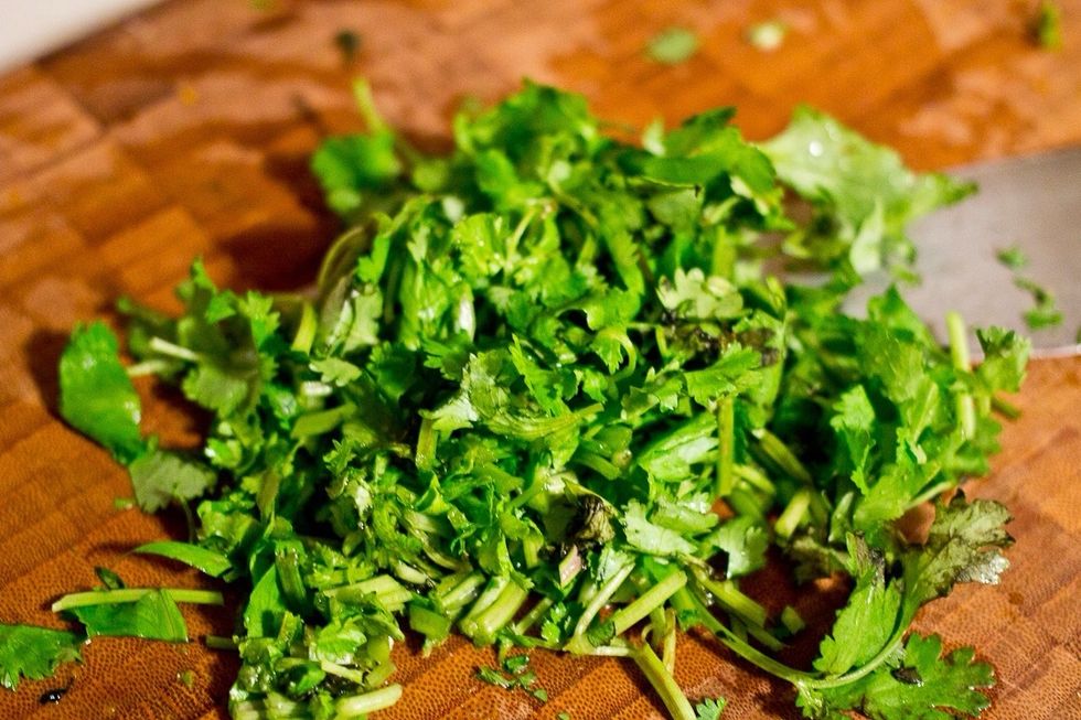 Roughly chop the cilantro.