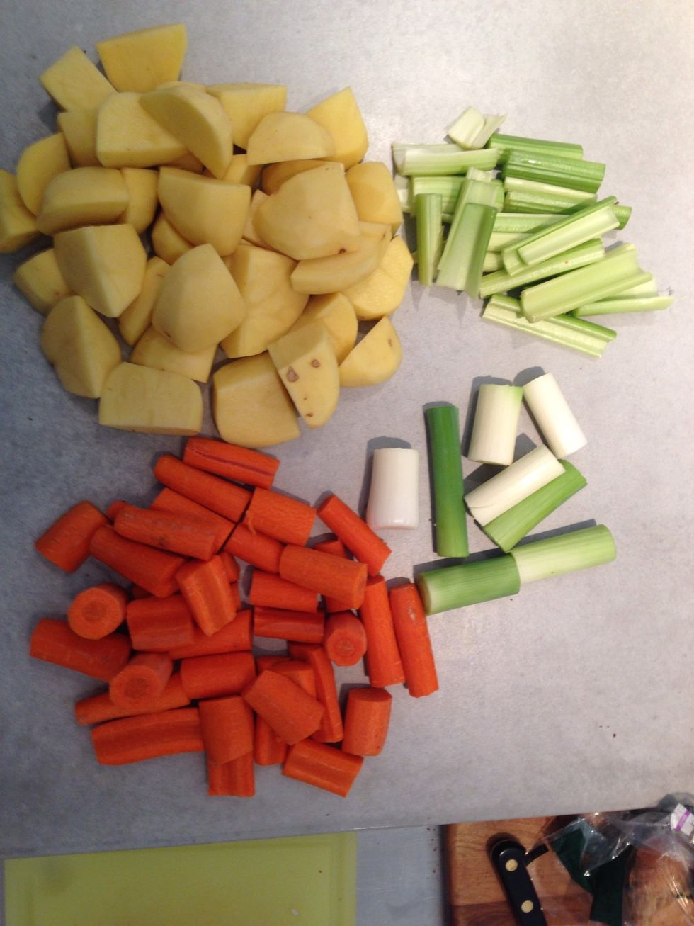 Roughly chop the vegetables. This is a hearty stew !