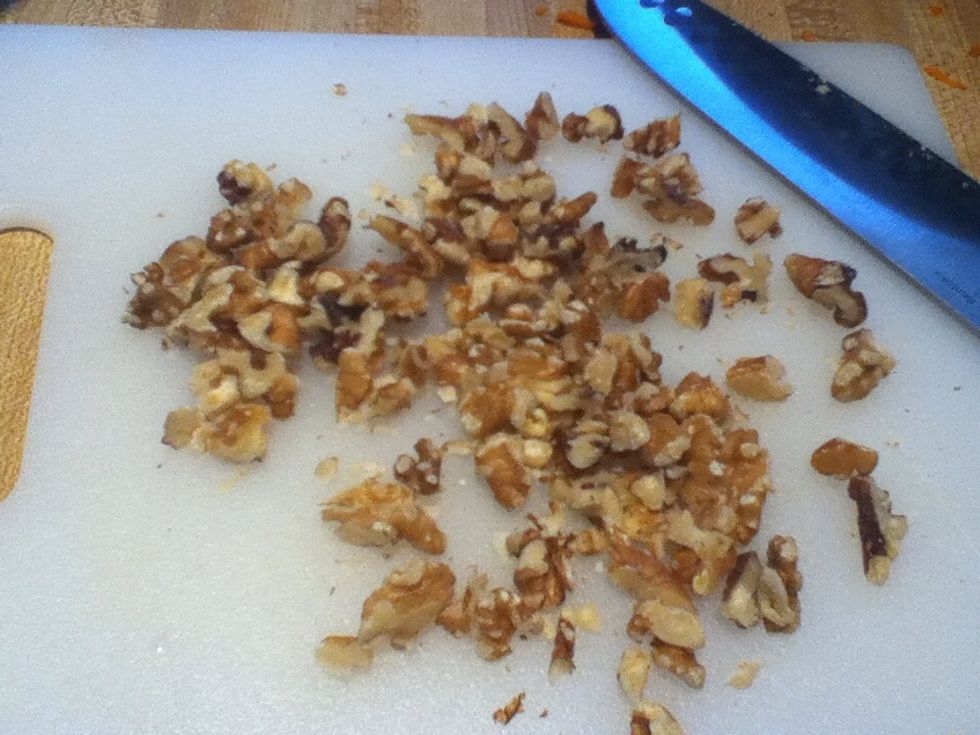 Roughly chop your walnuts. You can toast them if you would like more flavor.