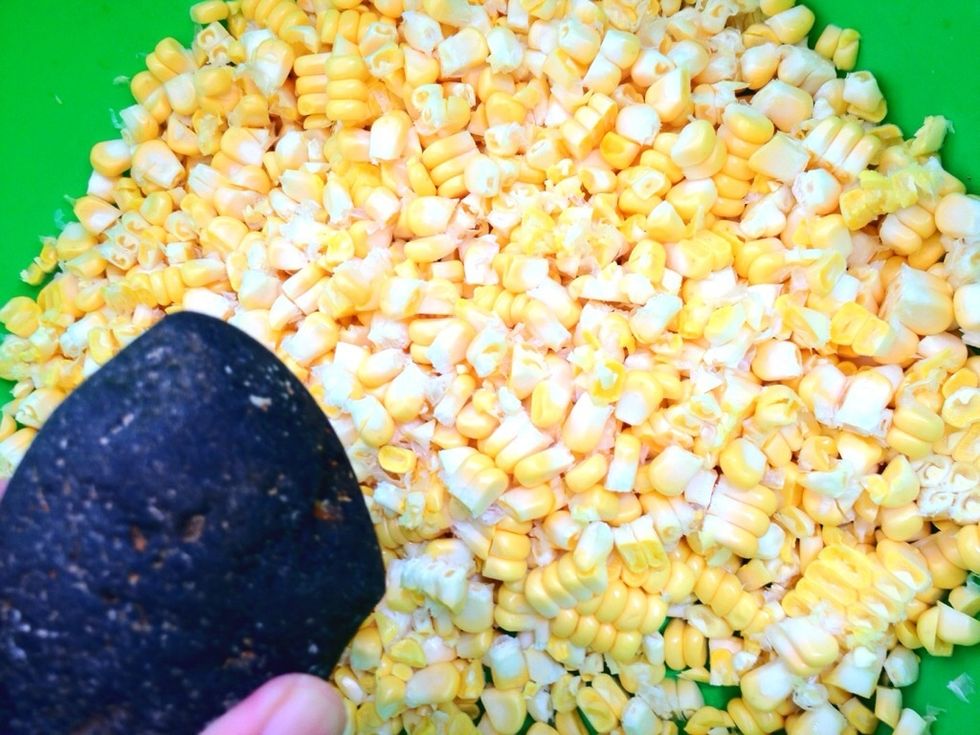 Roughly mashed your corn kernels. Just slightly to make it soft