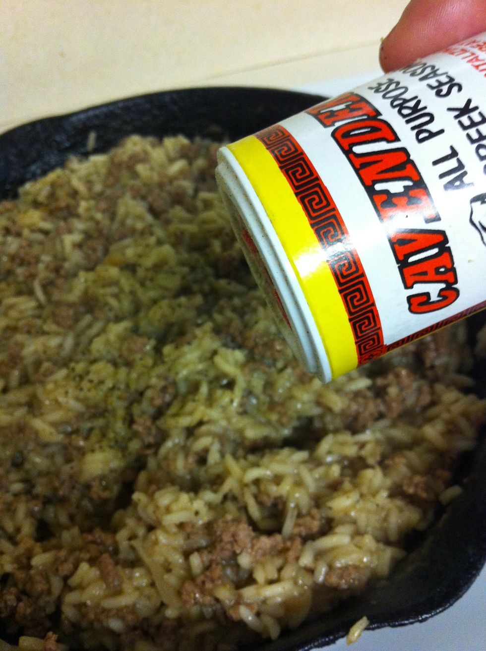 Round 2 of Cavender's ! Sprinkle more Cavender's. Season to taste. Stir and let simmer for about 2 minutes.
