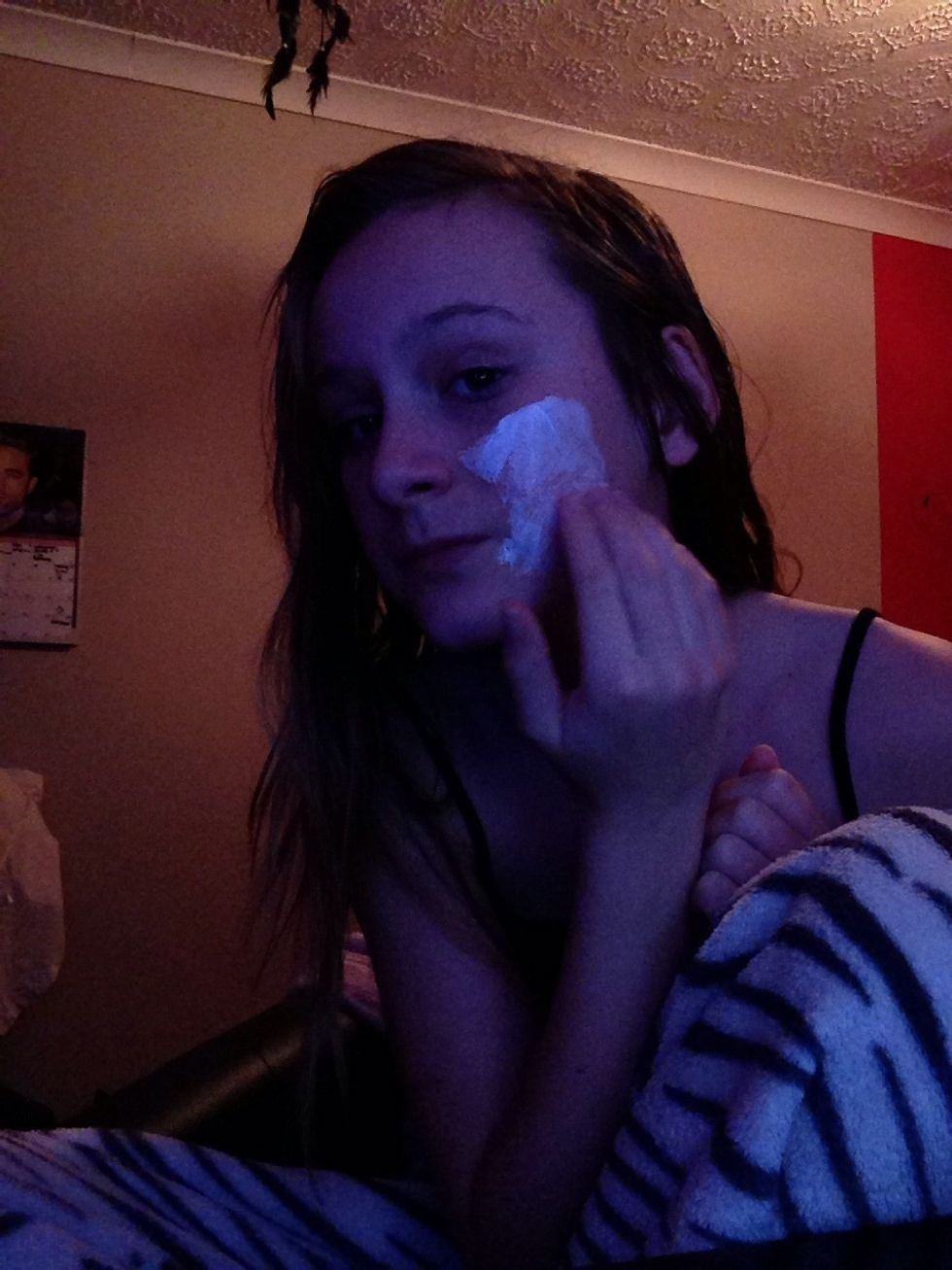 Rub in ( yer my hairs wet just washed it )