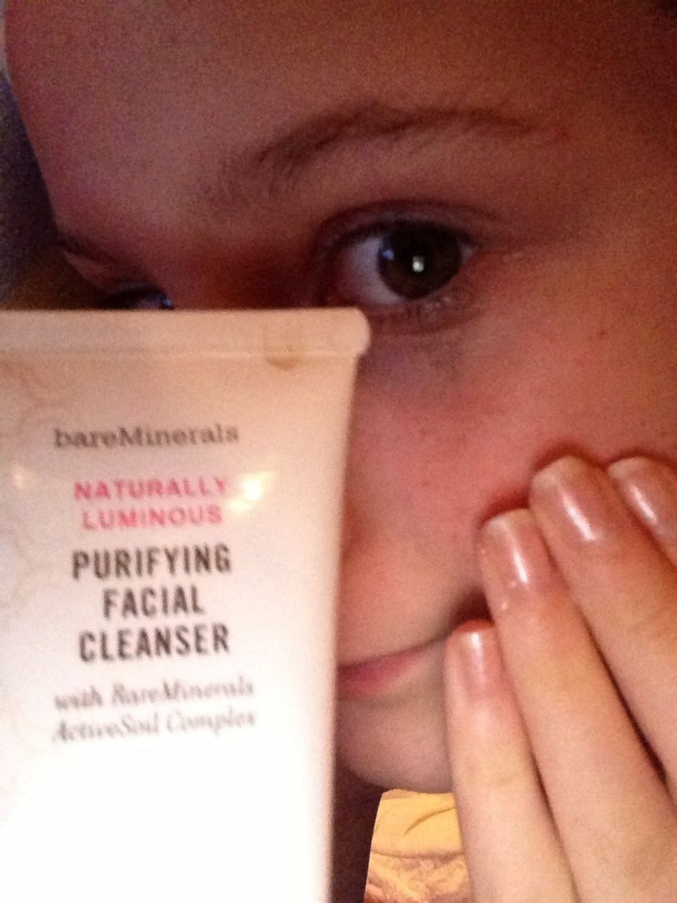 Rub on facial wash (put on the place with most spots in my case my cheeks)