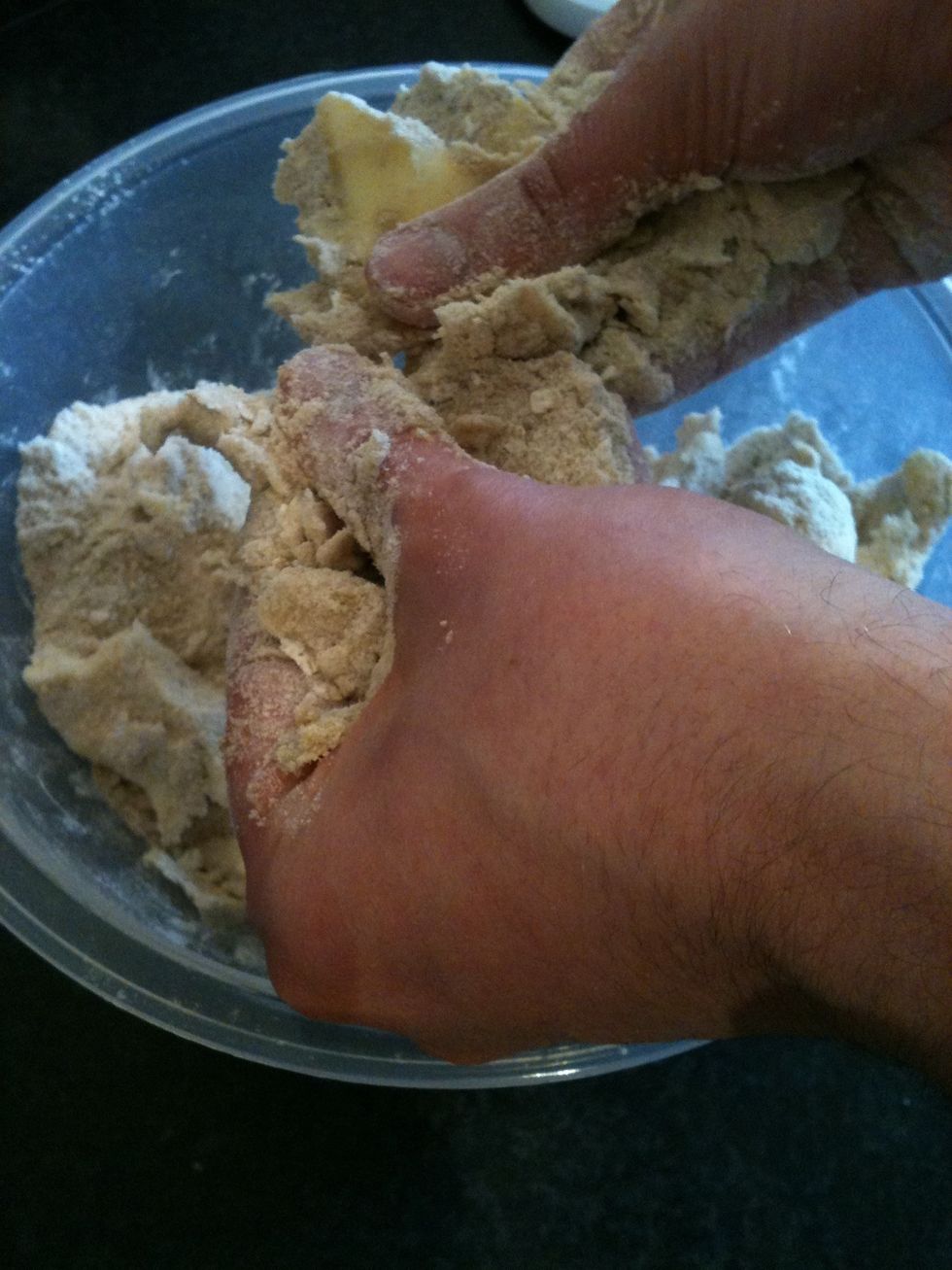 Rub the butter in to the mix. Looking for a breadcrumb-like finish to the mix.
