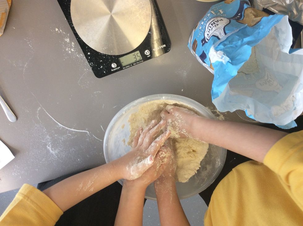 Rub the butter into the flour and sugar to make breadcrumbs.