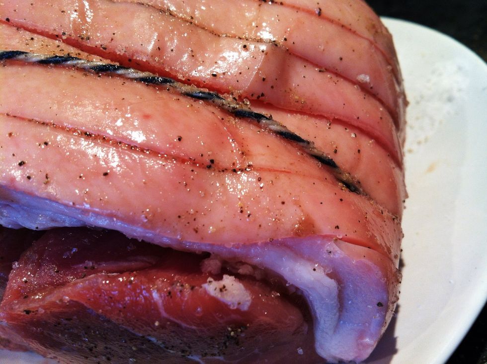 Rub your Salt into the Pork making sure to get deep into all those cuts, you can rub a light layer of Pepper in too for a little flavour..