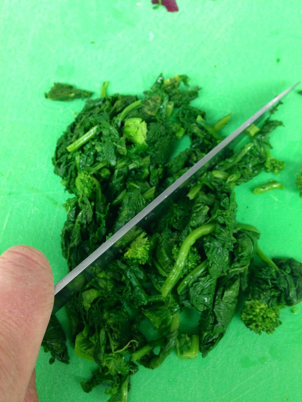 Run a knife through the rapini a few times but don't chop it too fine.
