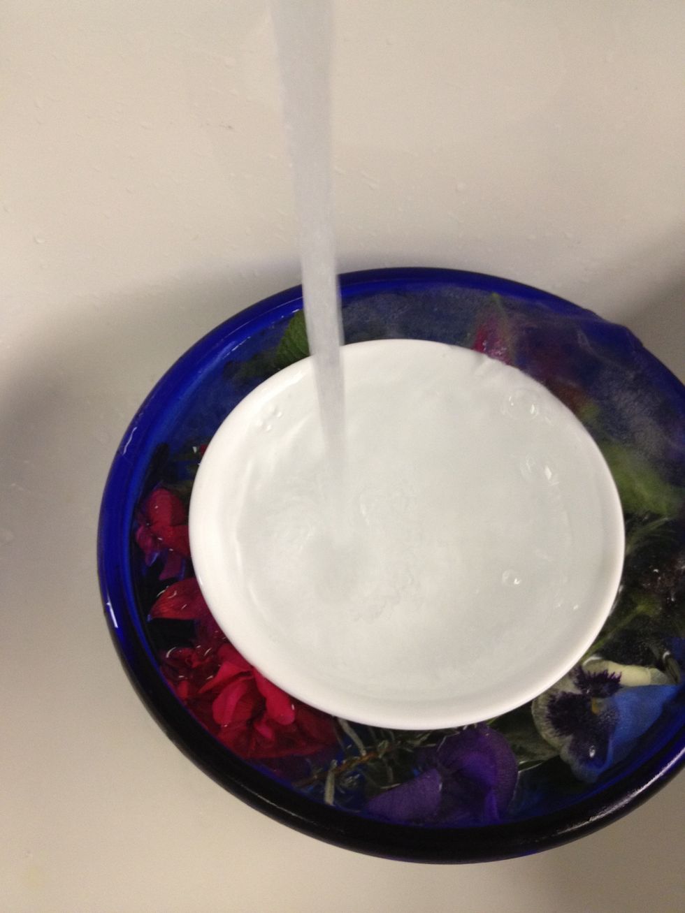 Run hot water in the small bowl to loosen