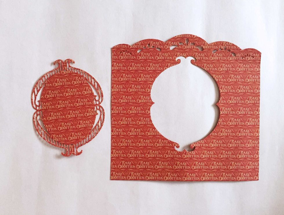 Run through the machine, and after die-cutting you will get 2 of these as shown.