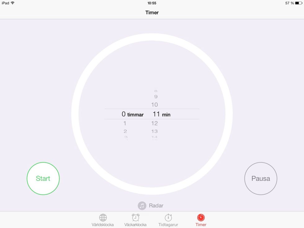 S\u00e4tt larm p\u00e5 11 min. set the alarm in about 11 minutes