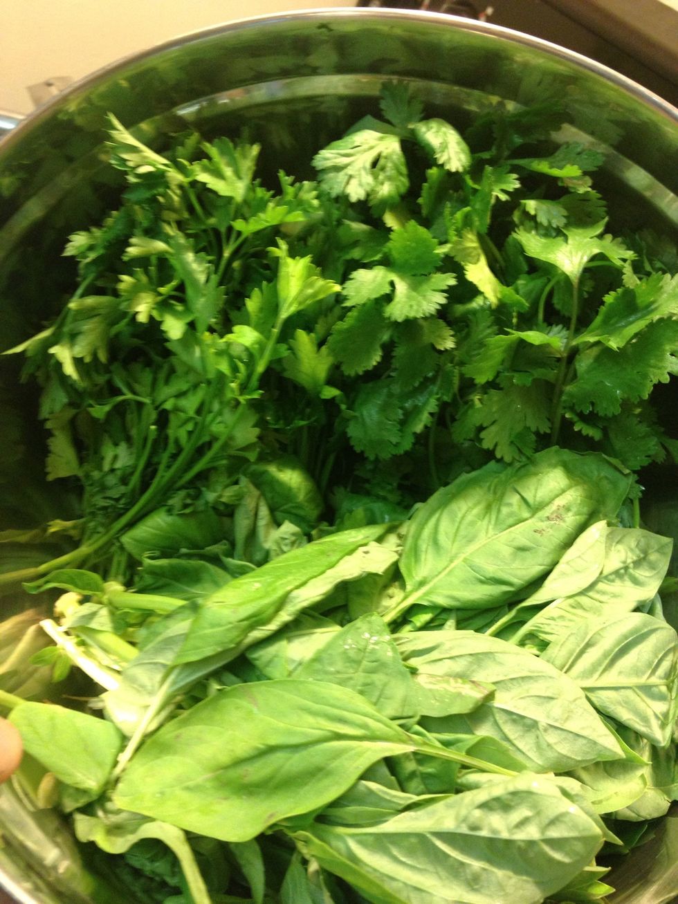 Sabzi= green. Sabzi is an herb mix that is eaten by the handful comprised of the following; basil, cilantro, parsley, tarragon, mint, fenugreek, chives, dill, etc... Basically any green herbs!