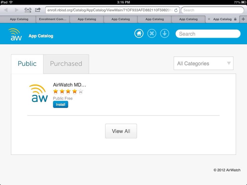 Safari will launch and take you to the App Catalog.  To see the apps purchased by your campus, select the "Purchased" tab.