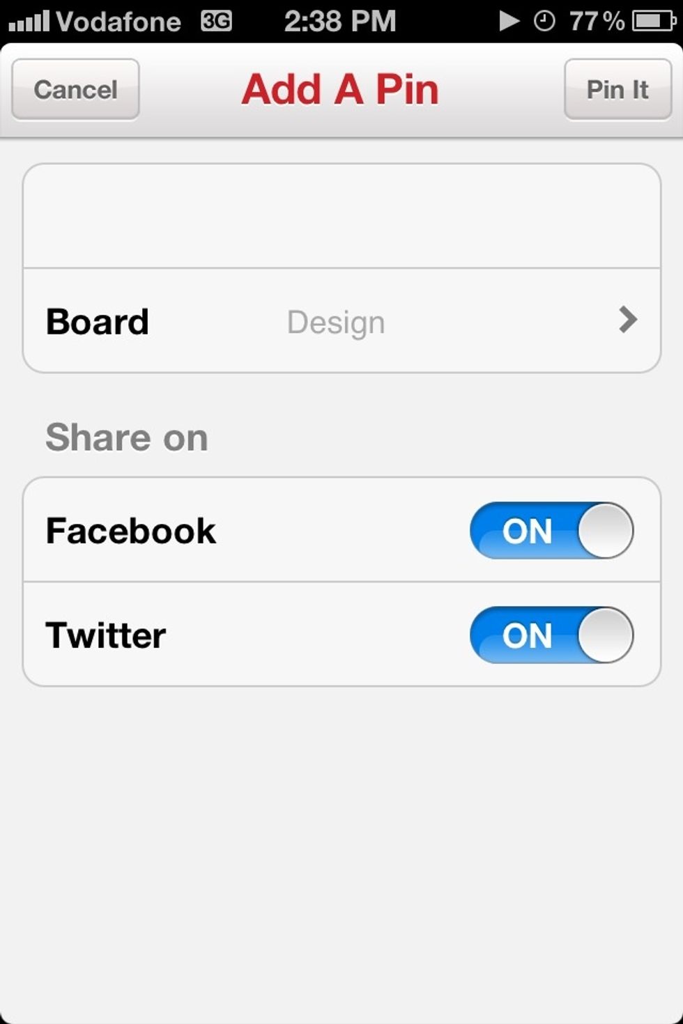 Safari will SWITCH to the Pinterest app's default Add A Pin tab.