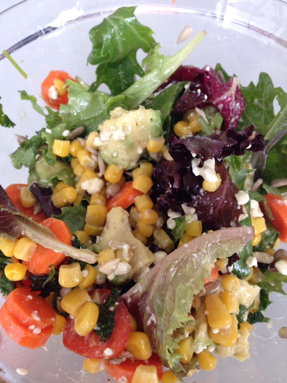 Salad all mixed up! Delish! (P.S. I poured the salad in a bowl bc I have one at work, but the same to-go soup container was used as in previous pics).