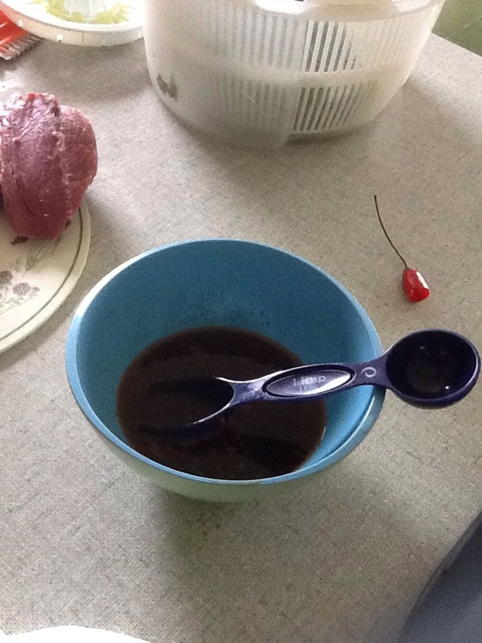 Salad dressing done! Later, we will pour this onto the salad.