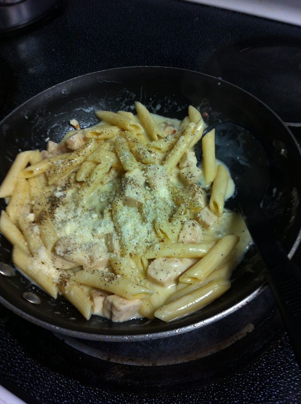 Salt and Pepper to taste, add Parmesan to tighten mixture.