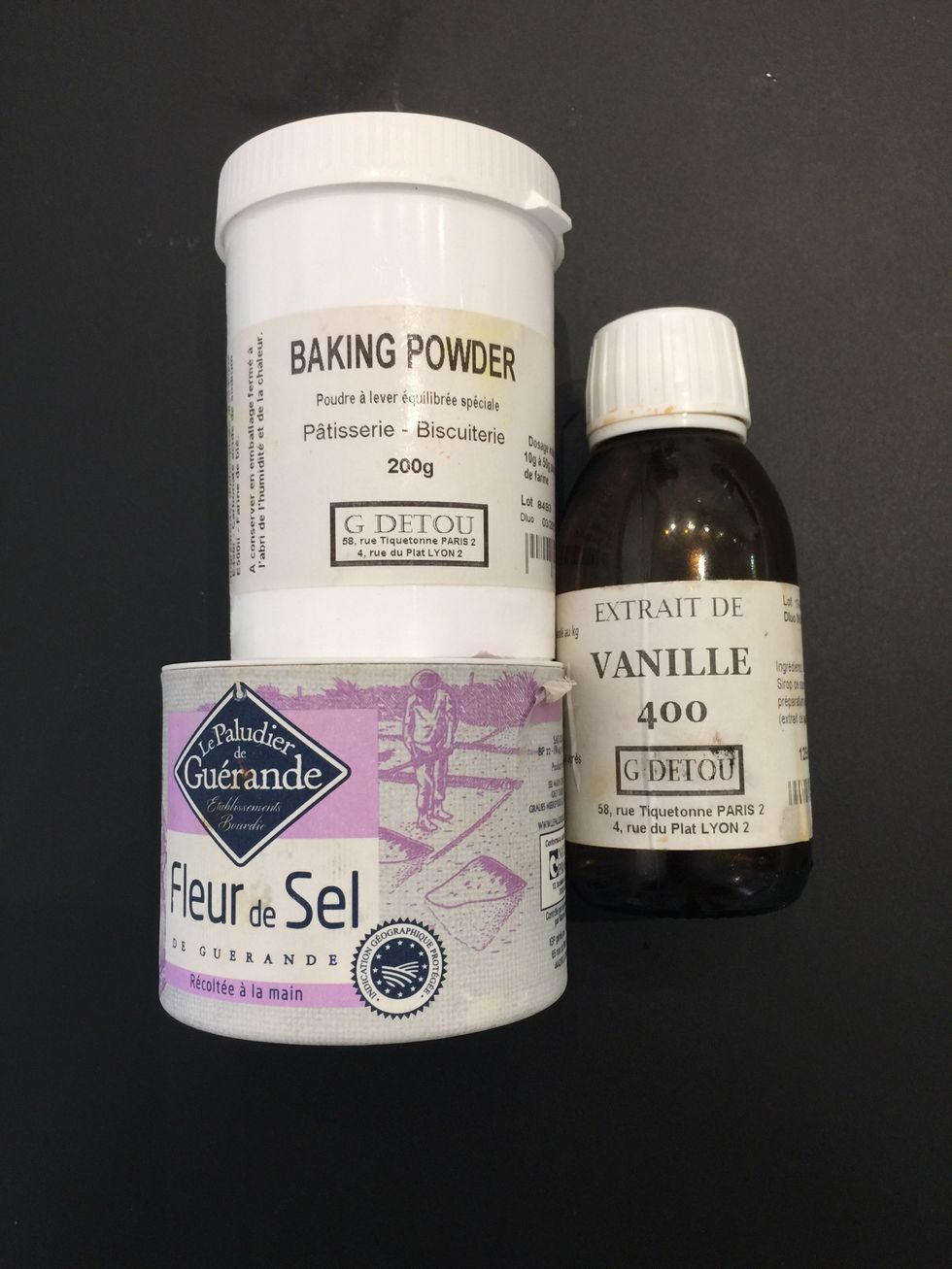 Salt, baking powder and vanilla extract