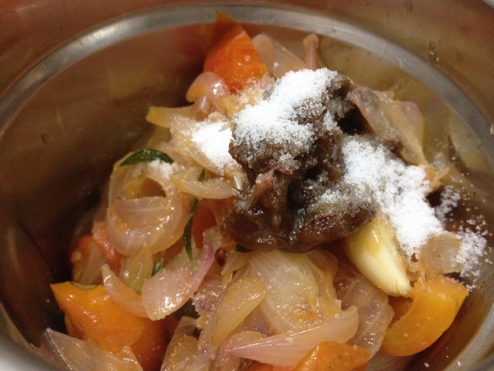 Salt for taste. Then grind it