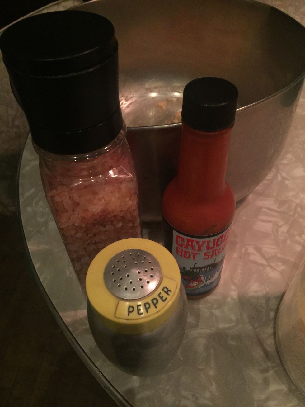 Salt, pepper and hot sauce