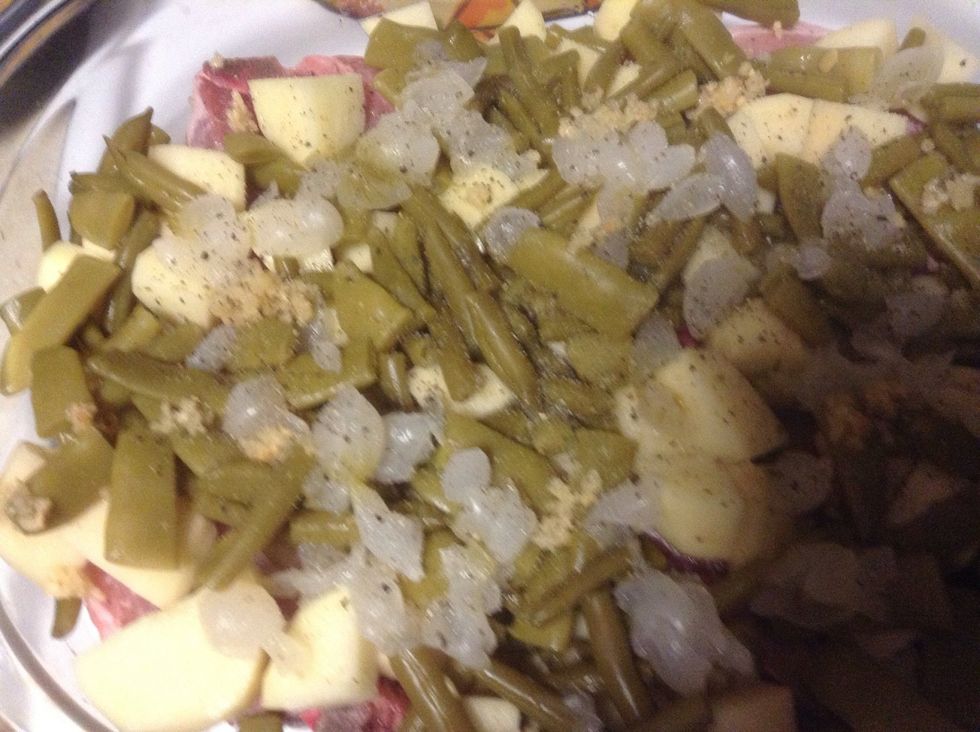 Salt, pepper, onion, garlic