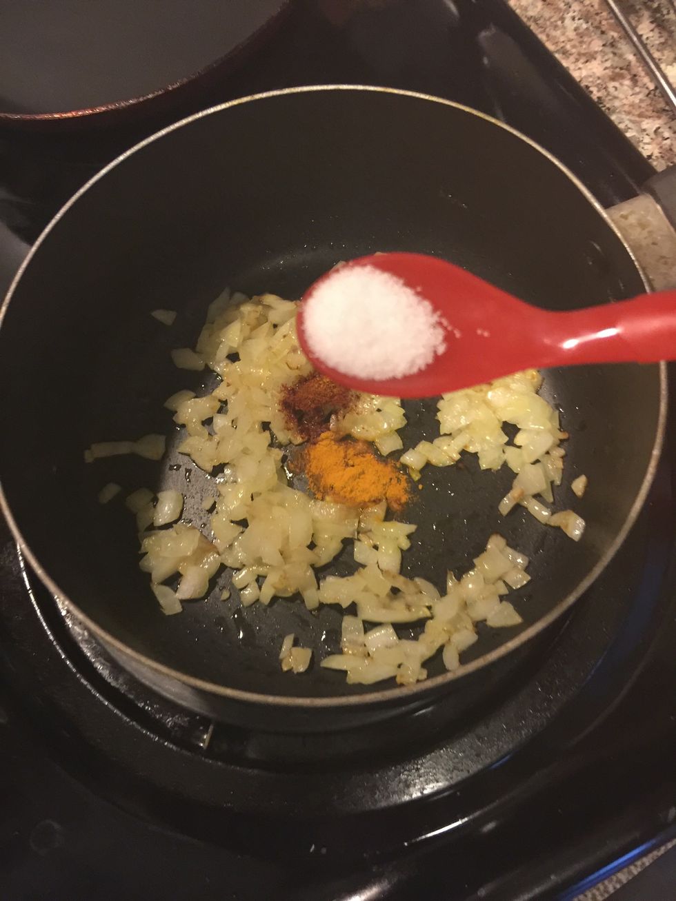 Salt to taste. Add a pinch more of salt to counter the bitterness of karela.