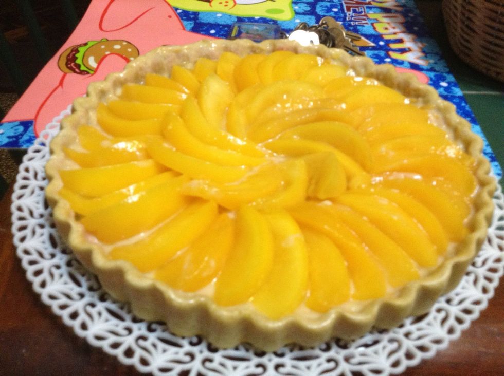 Same process goes to the peach pie, decorate it however you want it with peach slices.