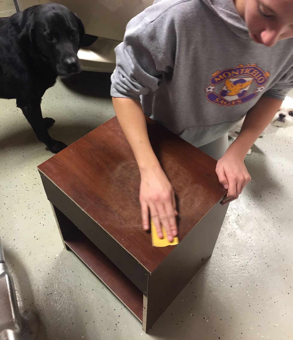 Sand down table with 100 grit sand paper