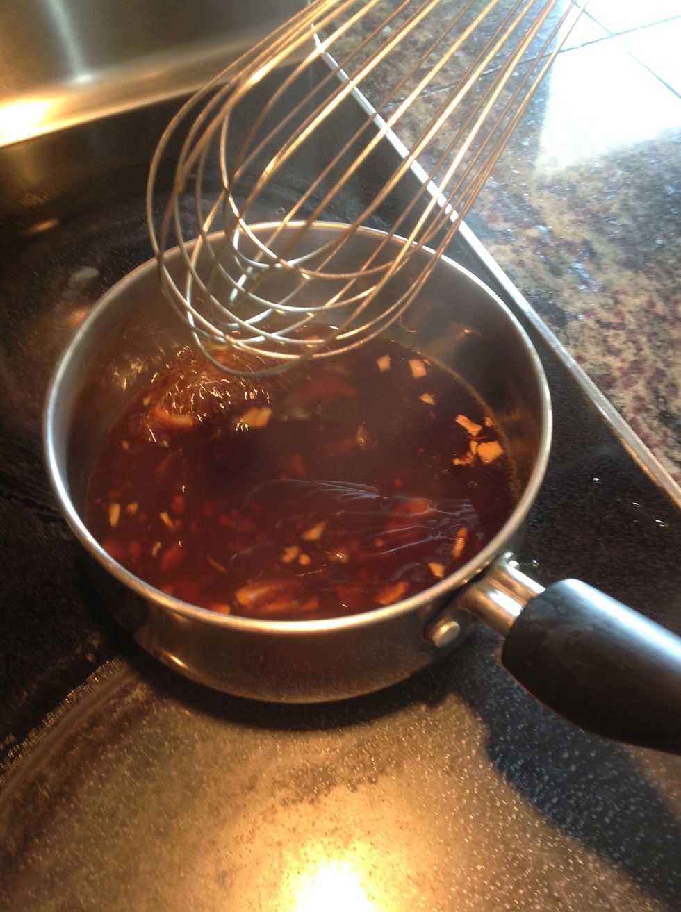 Sauce: 2 cloves of smashed garlic, 1tbs of minced ginger, 3/4 cup of water, 2 tsp of corn starch, 1/4 cup of brown sugar, 1/2 cup of soy sauce, 1/2 tsp of red pepper flakes.