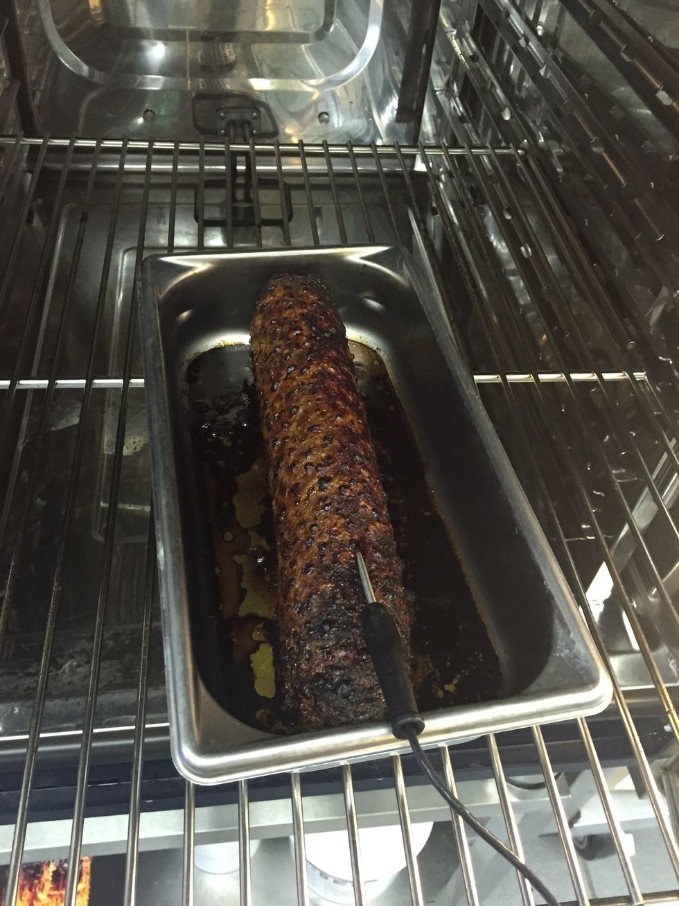 Sausage will be dark brown with internal temp of approximately 170. Fat is left in the pan.