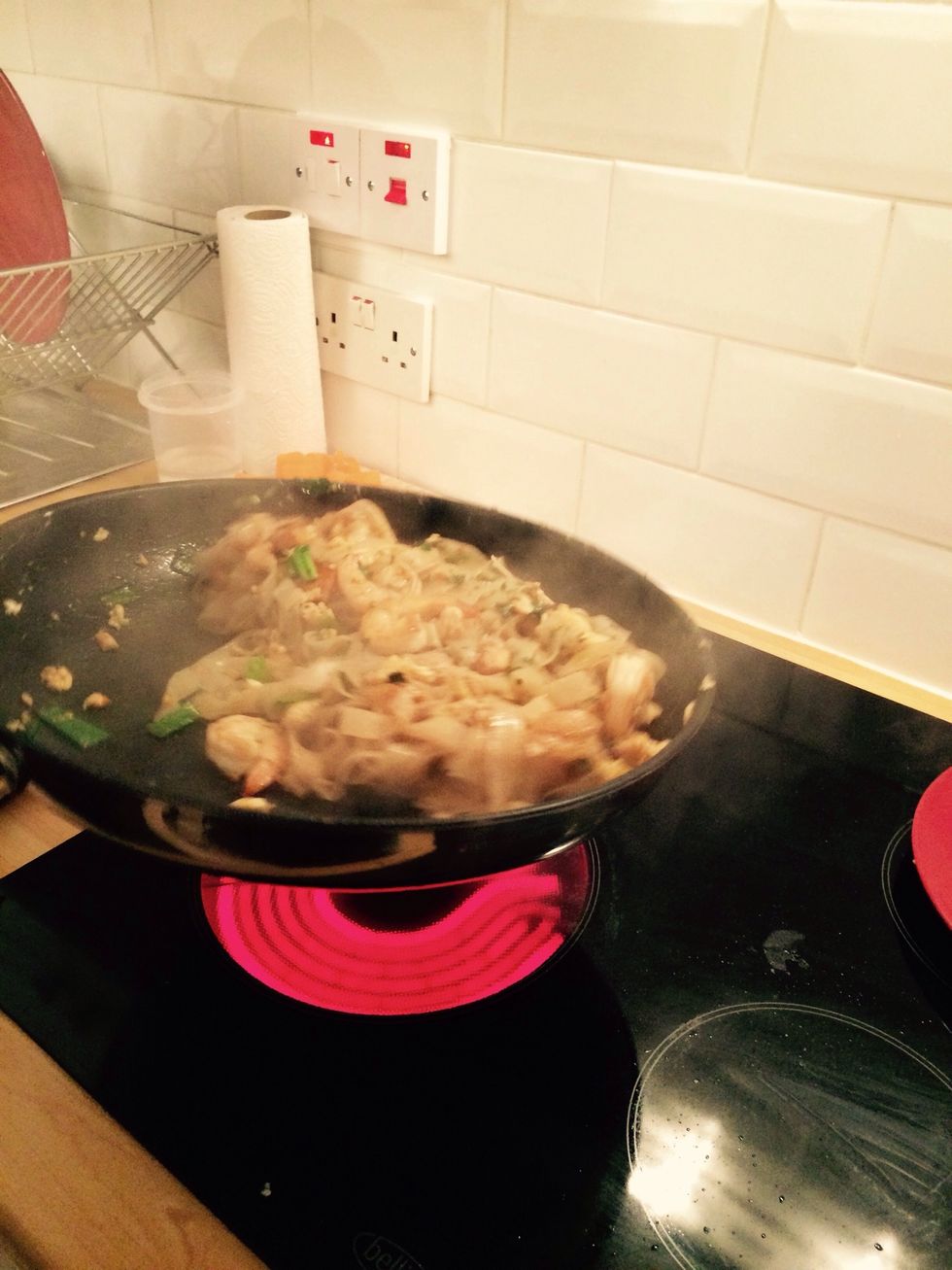Saut\u00e9 and stir fry the whole mix until you get an even distribution of the mix. If you want you can add some more oil. Do not over dry the sauce.