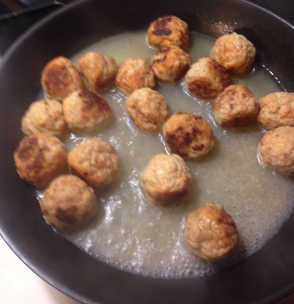 Saut\u00e9 meatballs then add water to inside completely.