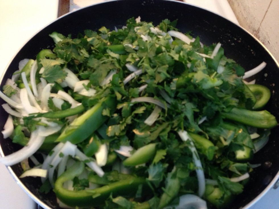 Saut\u00e9 onion, cilantro, and bell-pepper