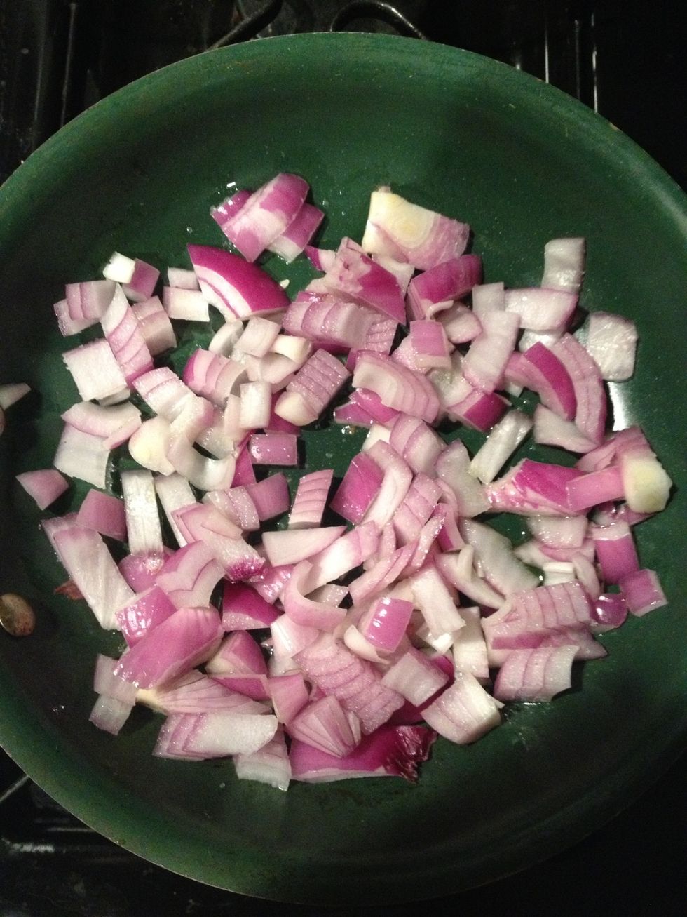 Saut\u00e9 onion with Olive Oil until onion becomes translucent.