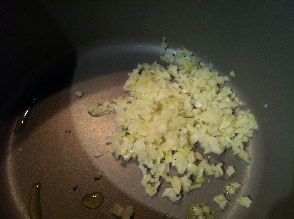 Saut\u00e9 onions, little bit of garlic and white wine