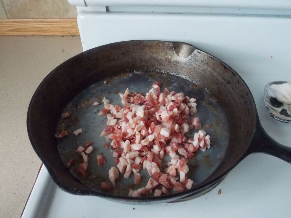 Saut\u00e9 pancetta in 4 Tablespoons of butter.