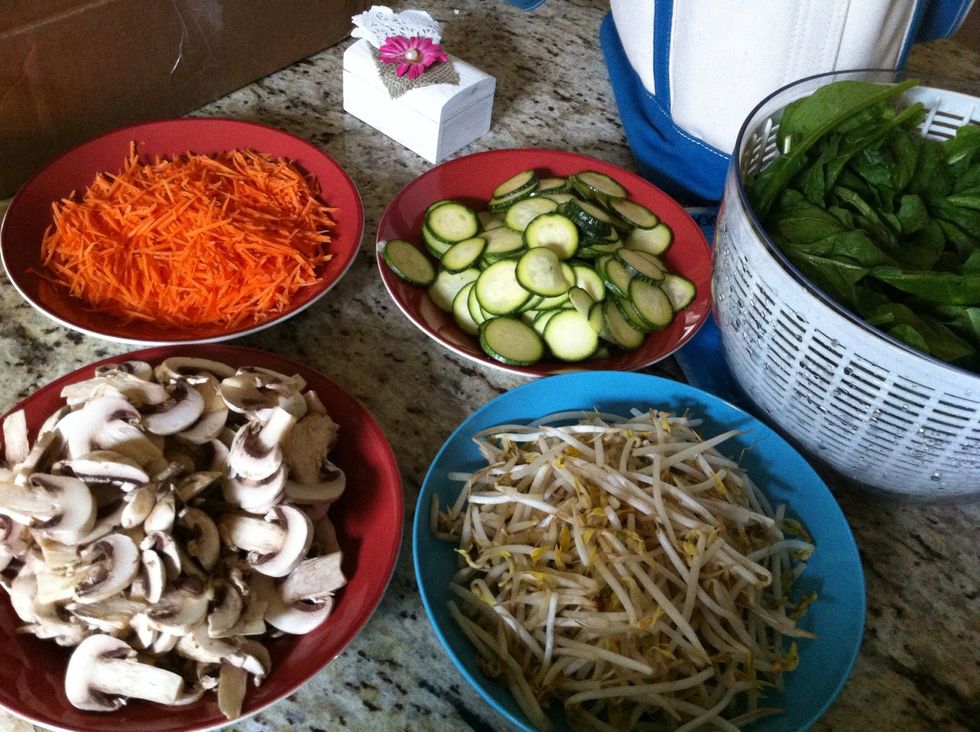 Saut\u00e9 remaining veggies in the same manner. For carrots add a splash of rice wine vinegar (2-3 tbsp).
