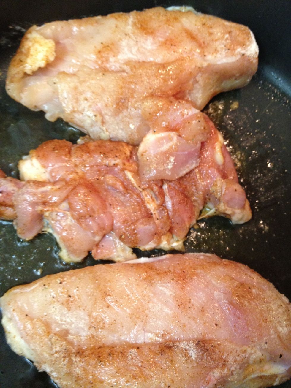 saut\u00e9 the chicken until cooked thoroughly.