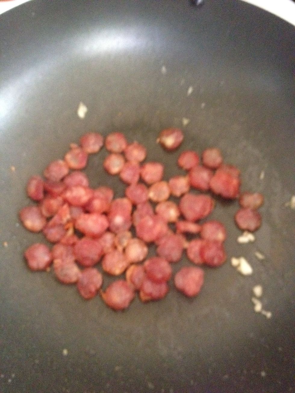 Saut\u00e9 the chorizo in medium heat. Adjust the heat accordingly or else it will smoke the entire kitchen