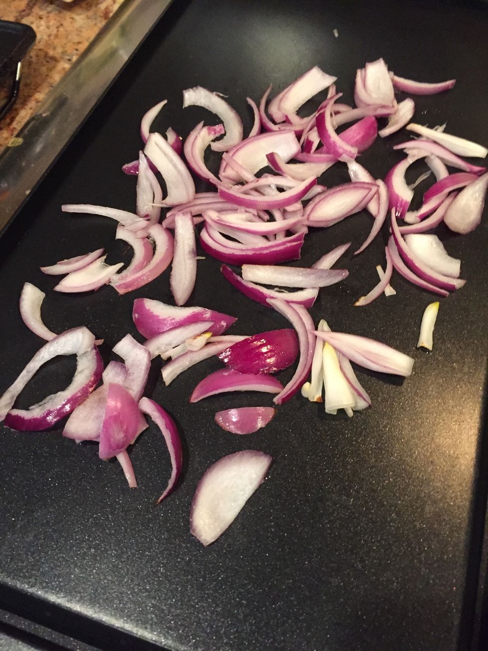 Saut\u00e9 the onions on a grill. You can add a bit of wine or vinegar if you like