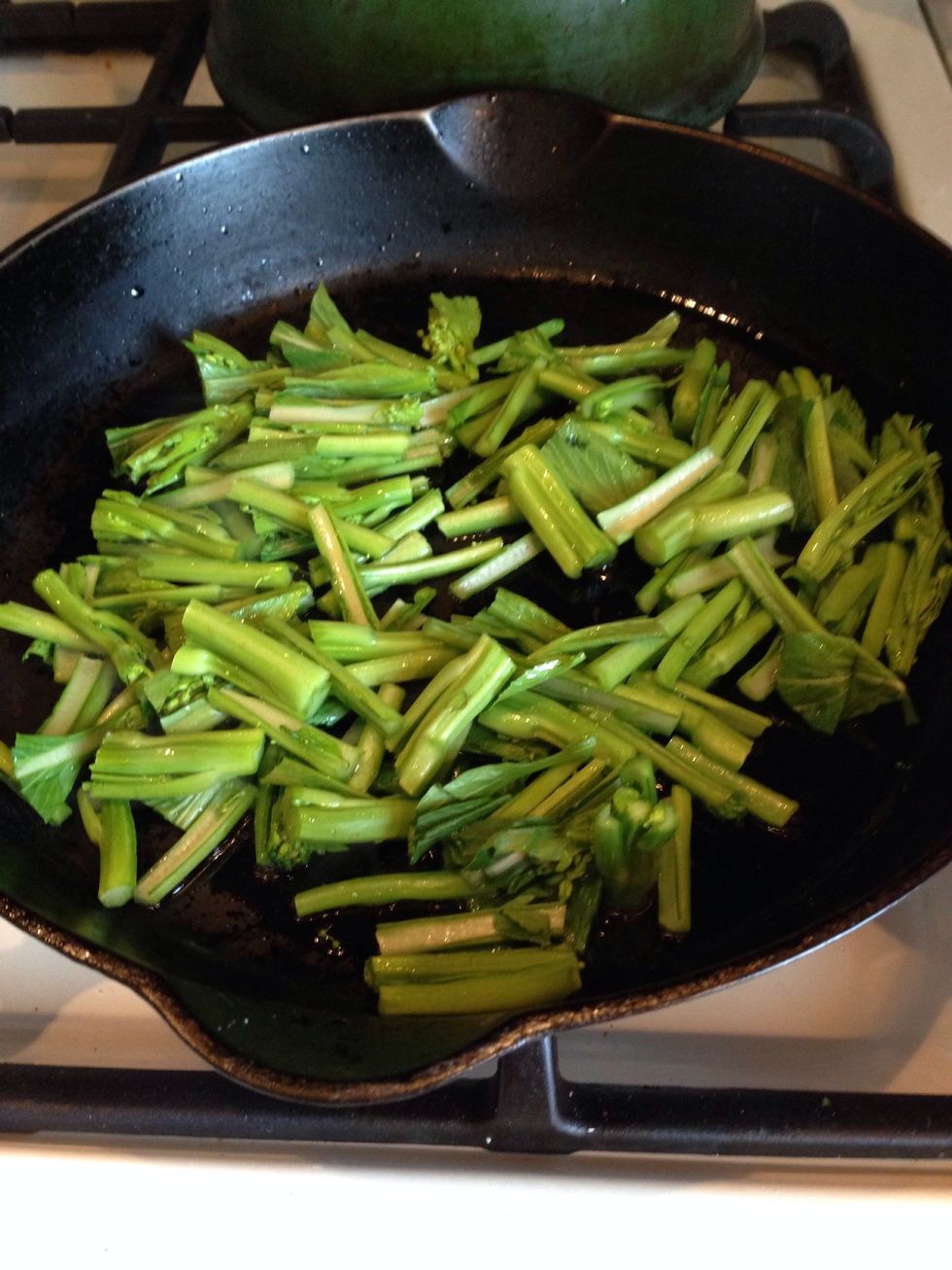 Saut\u00e9 the stems for 3 minutes.