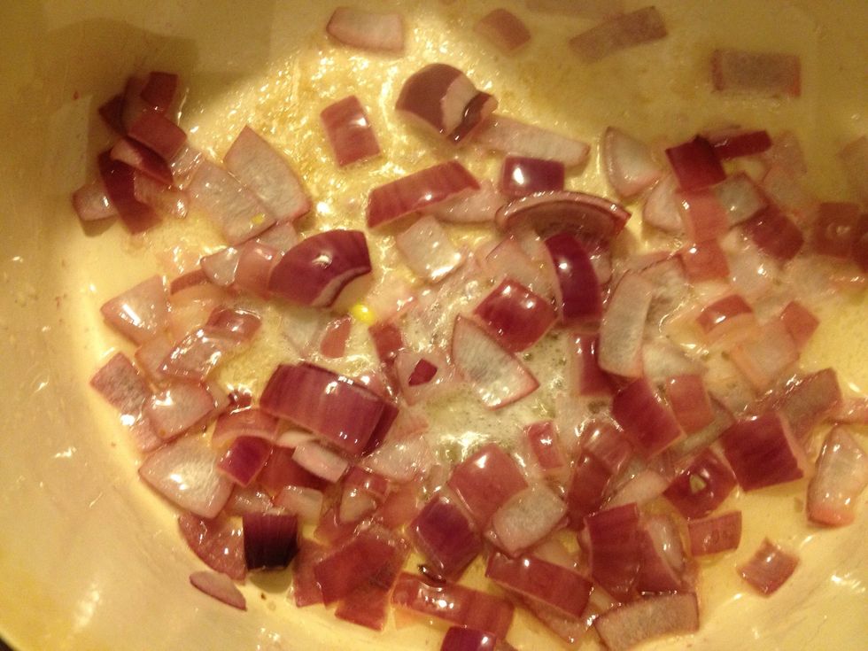 Saut\u00e9 until the onion starts to become translucent, but don't let it brown. I find the coconut oil cooks the onion nicely without letting it burn. It's also very good for you!