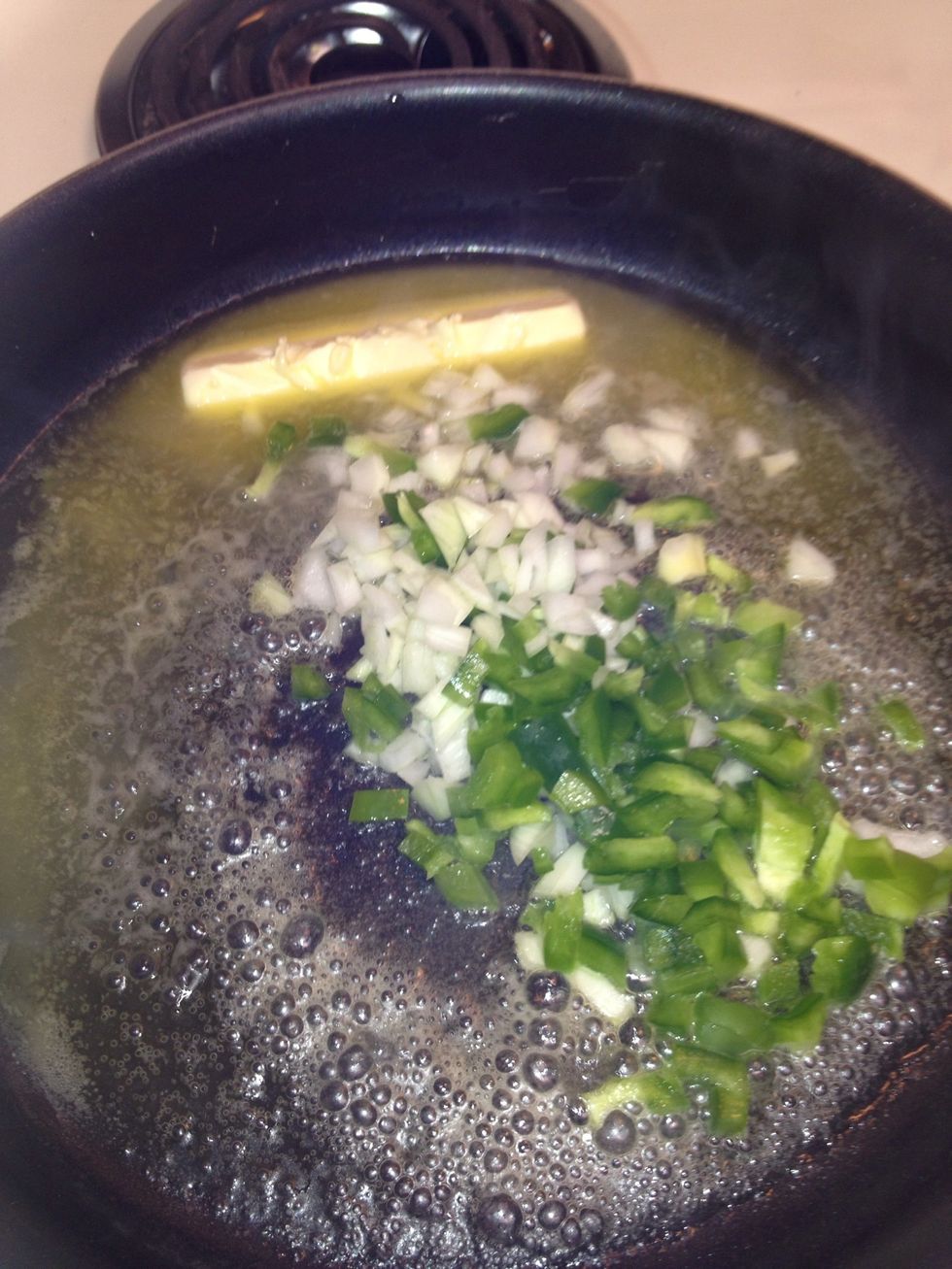 Saut\u00e9 your onions and green peppers till soft