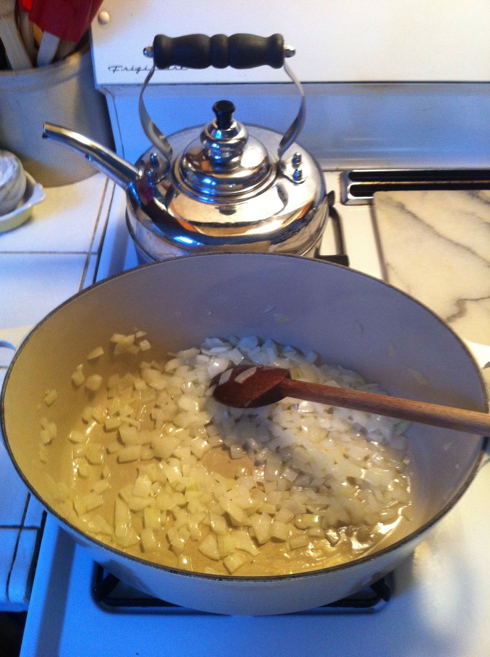 saut\u00e9e the onions for about 3 minutes until they start getting soft
